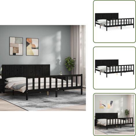 Colchón - vidaXL Estructura de cama con cabecero madera maciza negro 200x200 cm - Madera maciza