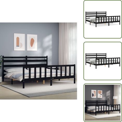 Colchón - vidaXL Estructura de cama con cabecero madera maciza negro 200x200 cm - Madera maciza