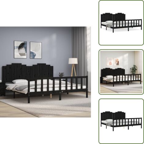 Colchón - vidaXL Estructura de cama con cabecero madera maciza negro 200x200 cm - Madera maciza