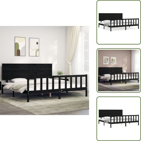 Colchón - vidaXL Estructura de cama con cabecero madera maciza negro 200x200 cm - Madera maciza