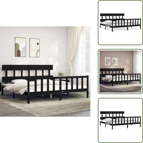 Colchón - vidaXL Estructura de cama con cabecero madera maciza negro 200x200 cm - Madera maciza