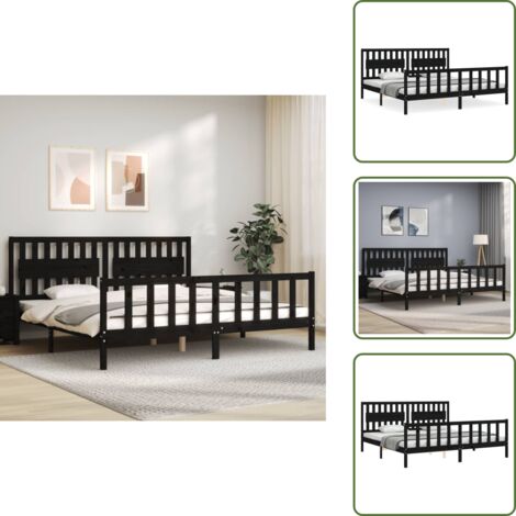 Colchón - vidaXL Estructura de cama con cabecero madera maciza negro 200x200 cm - Madera maciza
