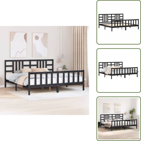 Colchón - vidaXL Estructura de cama con cabecero madera maciza negro 200x200 cm - Madera maciza