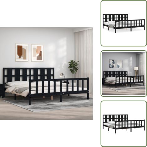 Colchón - vidaXL Estructura de cama con cabecero madera maciza negro 200x200 cm - Madera maciza
