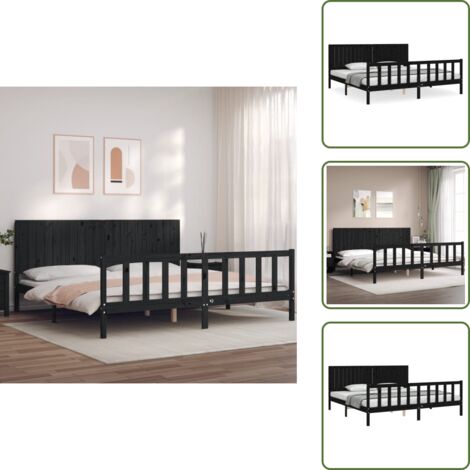Colchón - vidaXL Estructura de cama con cabecero madera maciza negro 200x200 cm - Madera maciza