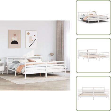 Colchón - vidaXL Estructura de cama con cabecero sin colchón blanco 200x200 cm - Estante de almacenamiento