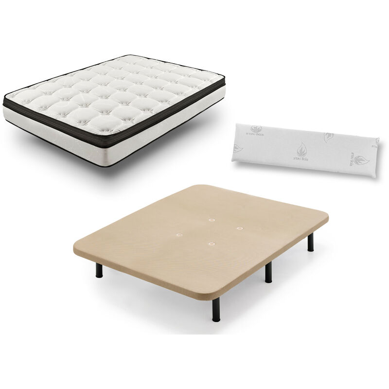 

Colchon Viscoelastico Bioluxe 3d + Base Tapizada Con Patas De 32cm + Almohada 100% Viscoelastica, 150x180cm