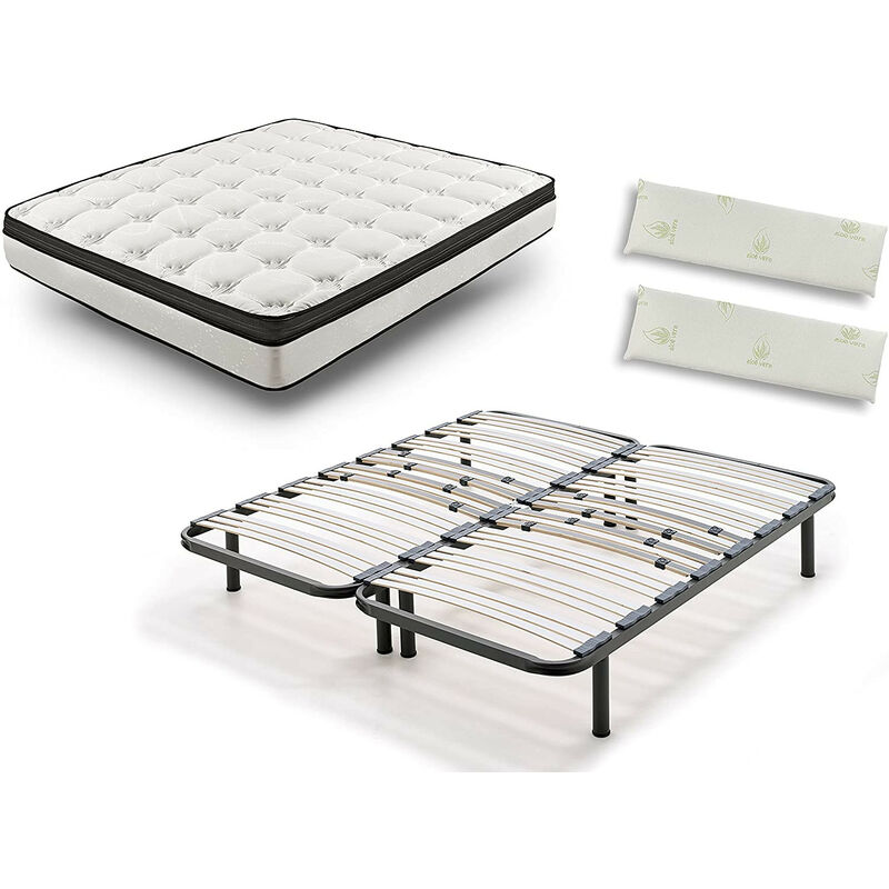 

Colchon Viscoelastico Bioluxe 3d + Somier Multilaminas Con Patas De 26cm + Almohada 100% Viscoelastica (2 Almohadas De 90cm) 180x190cm