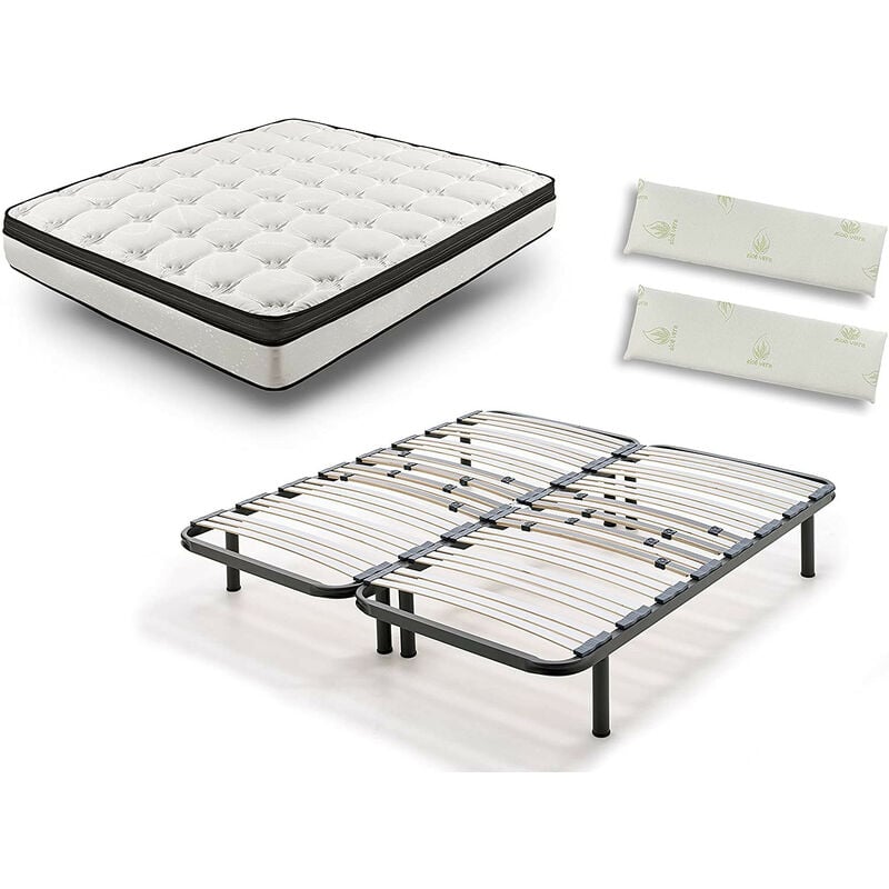 

Hogar24 - Colchon Viscoelastico Bioluxe 3d + Somier Multilaminas Con Patas De 32cm + Almohada 100% Viscoelastica (2 Almohadas De 90cm) 180x180cm
