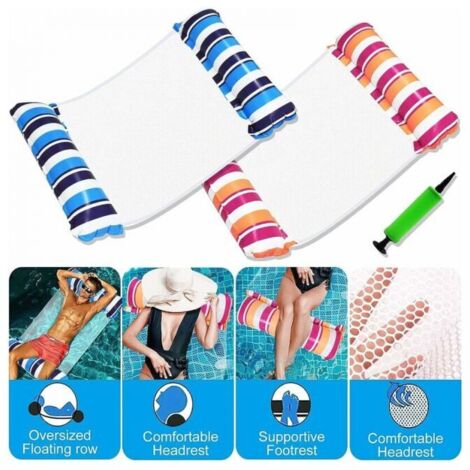 Colchones inflables para piscina – Accesorios 4 en 1 para piscina – Hamaca de piscina (azul y naranja)