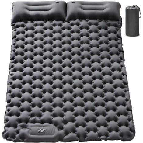 Colchoneta doble para acampar, autoinflable ultra gruesa para 2 personas con almohada incorporada y bomba de pie, ideal para mochileros, portátil.