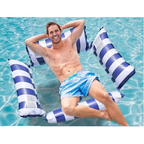 Colchoneta inflable con forma de ángel para piscina, diseño azul y blanco, colchón inflable tipo pelota de playa, hamaca acuática
