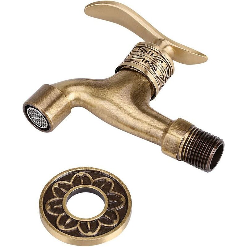 Cold Water Faucet Antique Brass Wall Mount Lever Handle Machine Faucet Wash for Bathroom
