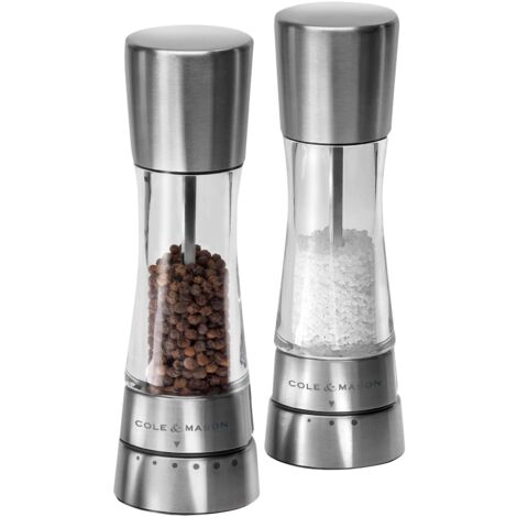 Cole & Mason H59408G Derwent Macina Sale e Pepe, Macina Sale e Pepe, Ceramica Regolabile Macinino, Macinaspezie, Acciaio inossidabile, Acrilico, 190mm, Pacco Regalo, Include 2 x Mulini
