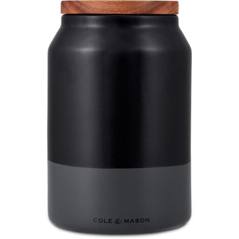 Cole & Mason H822138 Hinxton Barattoli di Cucina Medio, Ceramica, Acacia, Nero, Grigio, 172mm x 110mm, Barattolo Organizer Cucina con Coperchio Ermetico in Acacia