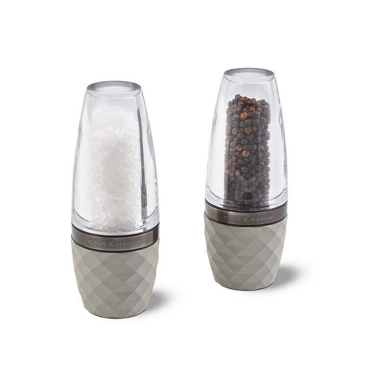 Image of Cole & Mason Precision+ Stemless City Concrete Clear Salt & Pepper Mill Gift Set with Gunmetal Band