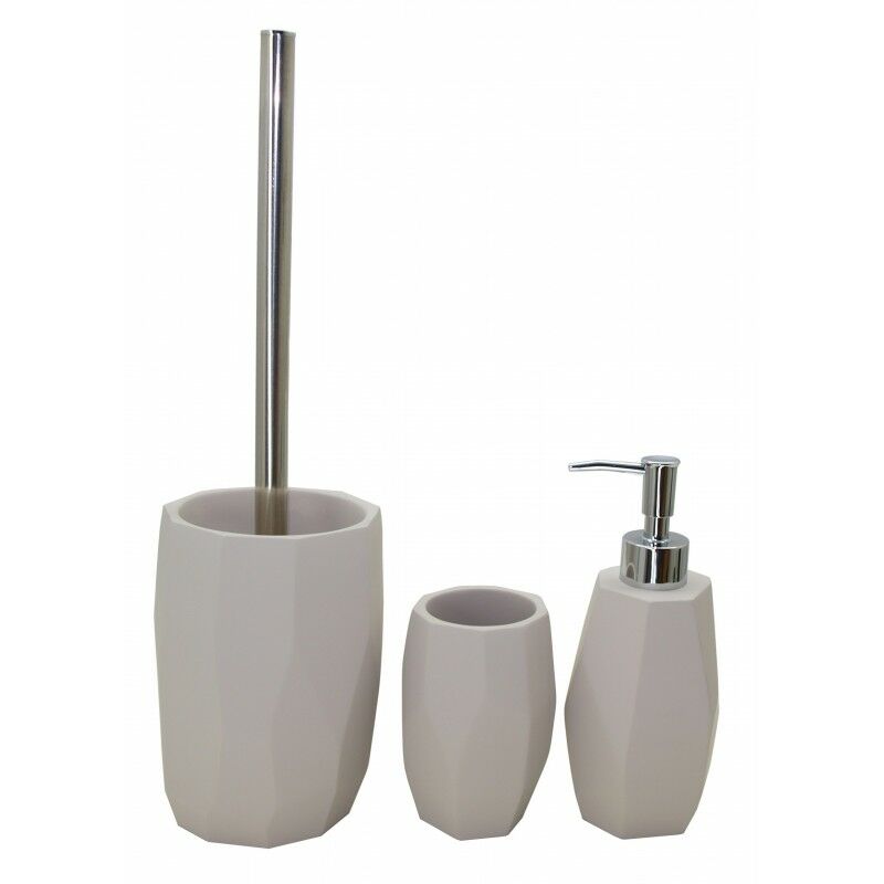 

Conjunto de sobreponer de escobillero vaso y dispensador de jabón cerámico tonos grises colección Cement - CM Baños