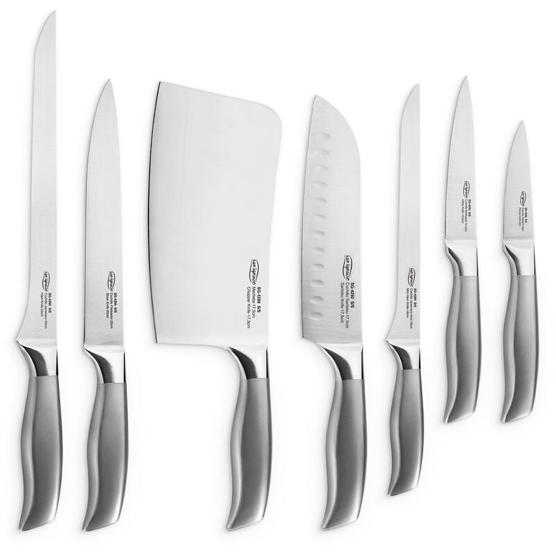 

San Ignacio - Colección Jávea Set de Corte: juego de cuchillos de cocina: Hacha de cocina, Cuchillos Jamoneros de 16 y 25 cm, Fileteador, Asiático,