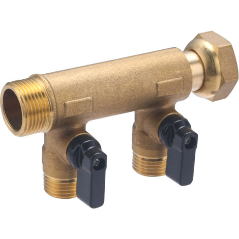 Colector con Tuerca Libre Macho Hembra 3/4 QUICK PLOMBERIE - 2 Salidas con Válvulas 1/2