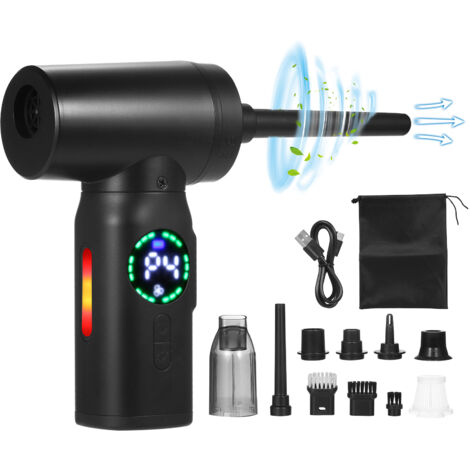 Colector de polvo de aire comprimido inalámbrico de 120 W, motor sin escobillas de 110 000 RPM, batería de 7500 mAh, pantalla digital, reemplaza las latas desechables, limpia PC y automóviles.