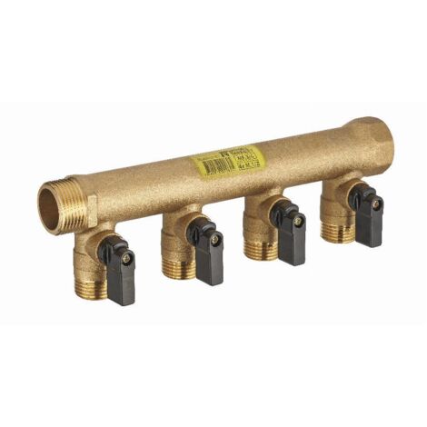 Colector de válvulas 1/4 de vuelta MF3/4' (20x27), 4 salidas de válvulas M1/2' (15x21) 50 mm de distancia entre ejes NOYON & THIEBAULT - 2020M-154ET