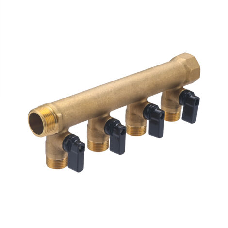 Colector Macho Hembra 3/4 QUICK PLOMBERIE - 4 Salidas Macho 1/2 con Válvulas