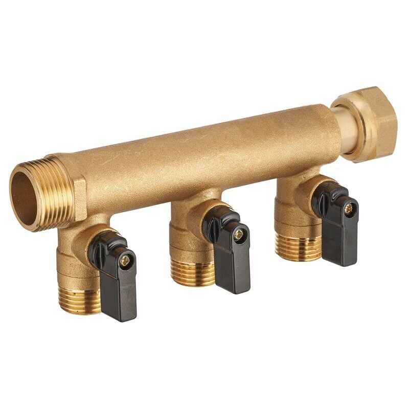 QUICK PLOMBERIE Collecteur à écrou libre M/F 20x27, 3 départs + vannes M15x21