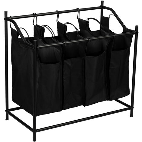 Colectores de la ropa sucia Vamdrup 4 bolsas metal / poliéster 75 x 78 x 40 cm negro [en.casa]