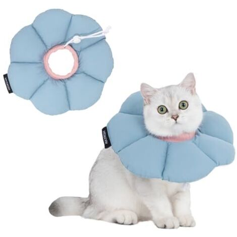 Colerette Chat Anti Léchage, Collier de Récupération Adjustable et Imperméable pour Chat, Collier de Sécurité Anti-Morsure Léchage pour Cicatrisation, Style Fleur Violette Toutes Saisons (Bleu S)