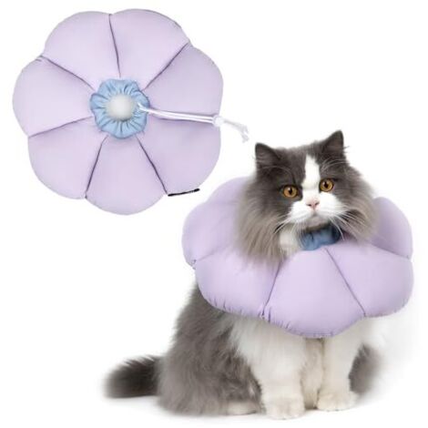 Colerette Chat Anti Léchage, Collier de Récupération Adjustable et Imperméable pour Chat, Collier de Sécurité Anti-Morsure Léchage pour Cicatrisation, Style Fleur Violette Toutes Saisons (Violet S)