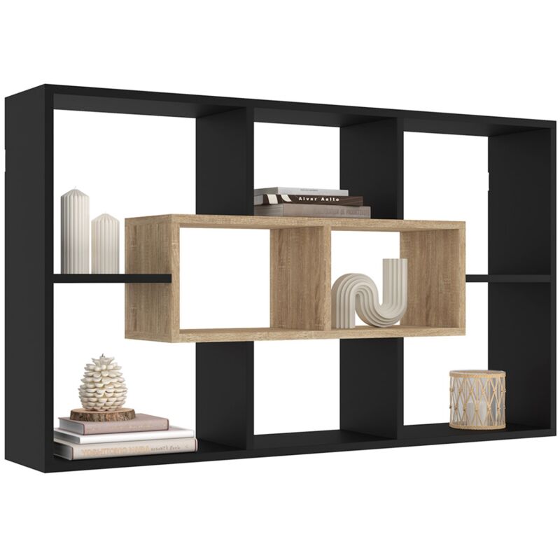 Idmarket Schwarz Colette Wandregal Mit 8 Fächern In Und Holzeffekt