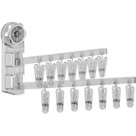 Colgador de calcetines plegable de pared con múltiples clips, rotación de 180 grados, adsorción al vacío, transparente, 30 x 5 x 17 cm, blanco