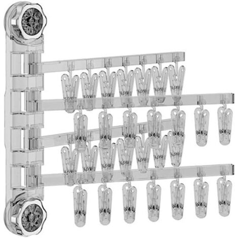 Colgador de calcetines plegable de pared con múltiples clips, rotación de 180 grados, adsorción al vacío, transparente, 32 x 5 x 35 cm, blanco