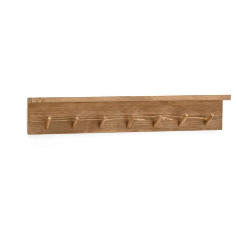 DECOWOOD Colgador de pared de madera maciza en tono roble oscuro de 61x9,5cm