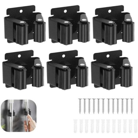 Colgador de pared para escobas, paquete de 6, soporte para escobas, clip para escobas, soporte para fregona para baño, cocina, oficina, armario, jardín y garaje (negro)