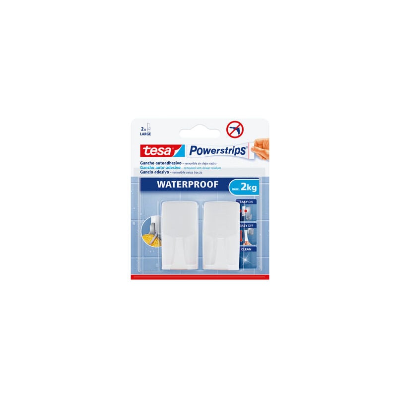 

Colgador Baño Adhesivo Reutilizable Rectangular/Grande Plastico Blanco 2T Large Waterpro 2 Pz