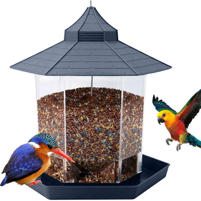 

Colgando del alimentador del pajaro Gazebo Wild Bird Alimentadores de forma hexagonal con techo para jardin patio exterior Decoracion, gris