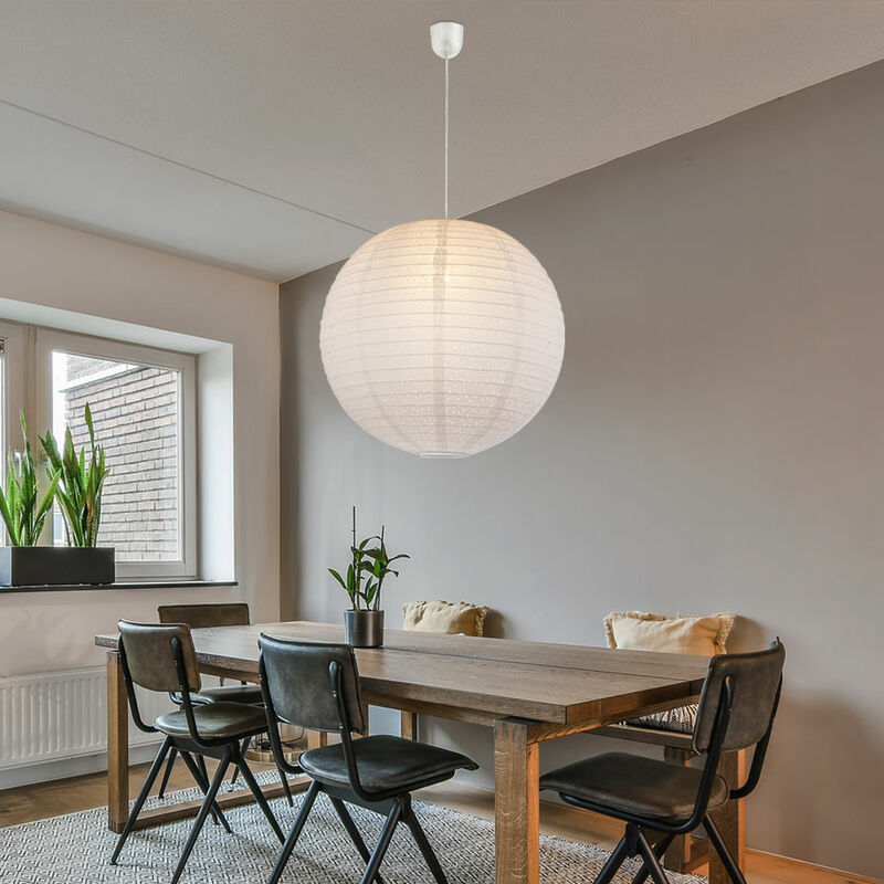 

Lámpara colgante de péndulo lámpara de bola para habitación de invitados pantalla de papel blanco en un juego que incluye bombillas LED