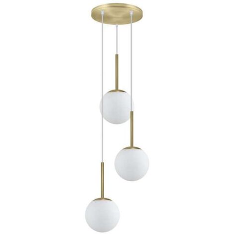 Colgante 3 luces modelo Portile acabado laton/blanco, 35cm(alto) 35cm(ancho) 36cm(fondo)