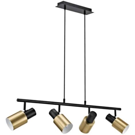 Colgante 4 luces modelo Maena acabado negro/latón, 31cm(alto) 85cm(ancho) 12cm(fondo)