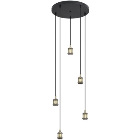 Colgante 5 luces,modelo Acebuche acabado negro/cuero 40 cm(alto)9 cm(ancho)9 cm(largo)