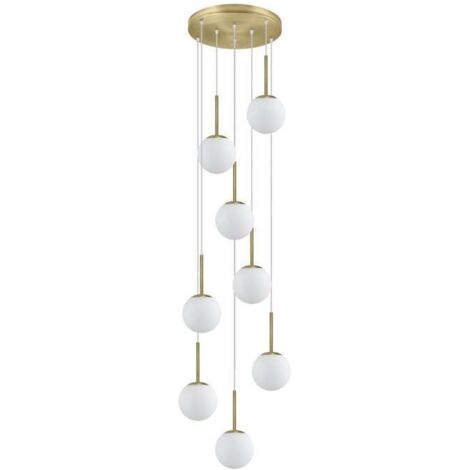 Colgante 8 luces modelo Portile acabado latón/blanco, 55cm(alto) 55cm(ancho) 36cm(fondo)