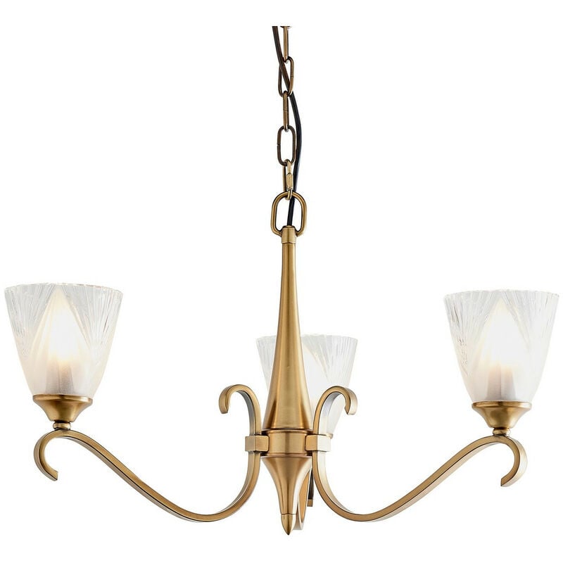 

Interiors Columbia Brass - Lámpara colgante de techo con 3 brazos y luces, latón antiguo, vidrio, E14