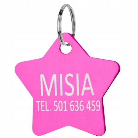 Colgante con etiqueta de nombre y estrella grabada para collar de perro y gato, color rosa