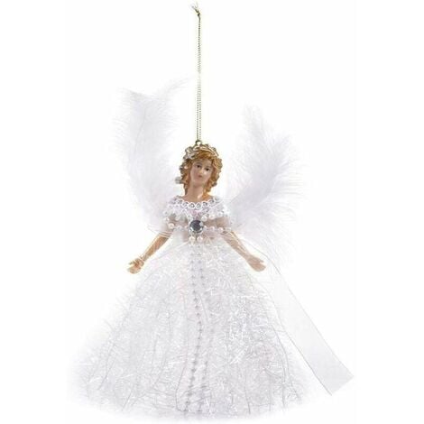 Colgante de árbol de Navidad de muñeca, decoración de árbol de Navidad de ángel de tela, colgante de árbol de Navidad de mini ángel, con alas de plumas para decoraciones navideñas, adorno de árbol de