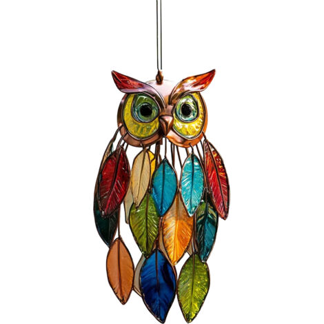 Colgante de búho acrílico multicolor, decoración para ventana de dormitorio, artesanía acrílica (D) - 1 pieza