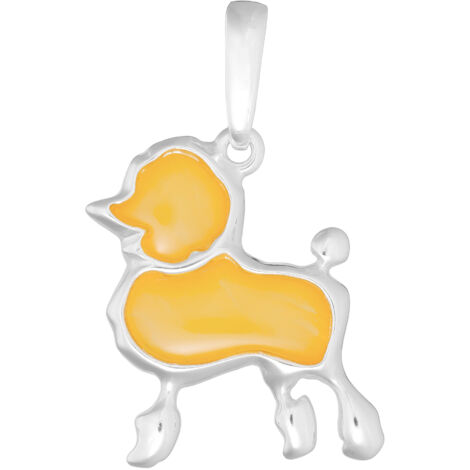 Colgante de caniche de plata con 谩mbar amarillo para mujer, colgante de perro 925