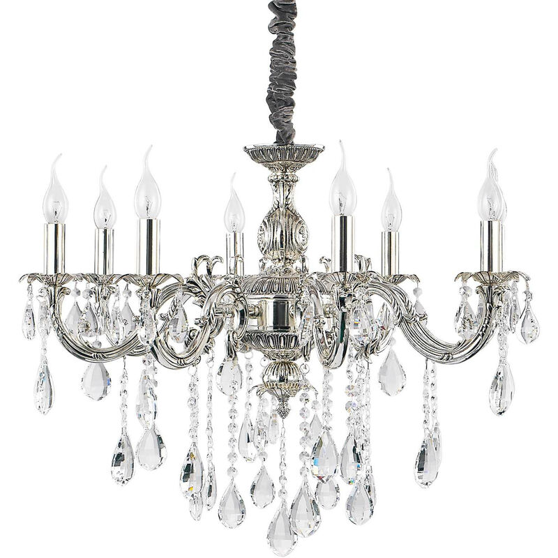 

Ideal Lux - Impero - Araña de luces de cristal de 8 luces, acabado plateado, E14