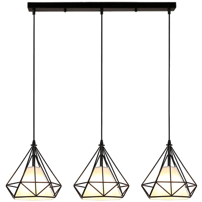 

Colgante de Luz Retro Lámpara de Techo Industrial 20CM Diamante Lámparas de Colgar Vintage Negro 3 Portalámparas E27 Lámparas de Colgar de Jaula de