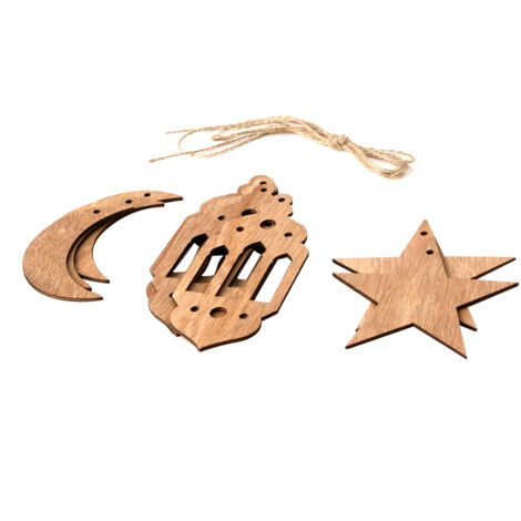 Colgante de madera Eid Mubarak con diseño de media luna de Ramadán, decoración artesanal personalizable, paquete económico